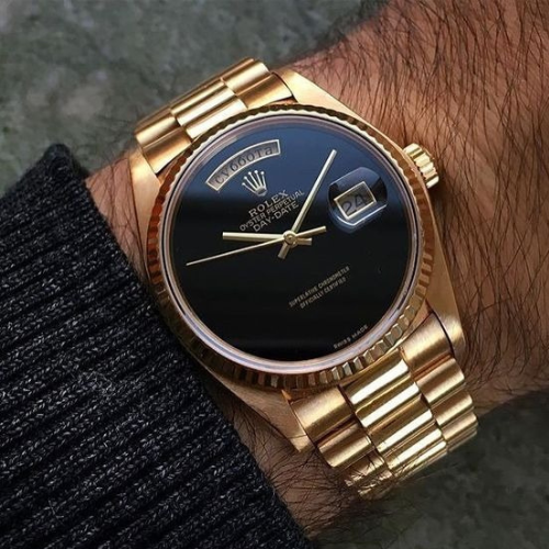 Luxury Watch Yellow Gold Onyx Day-Date Watch (Refurbished)