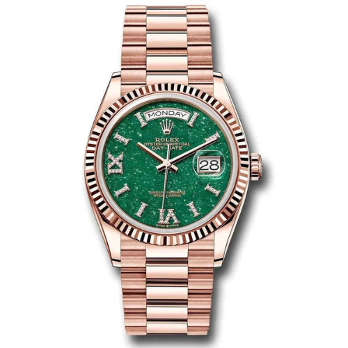 Luxury Watch Day-Date, Green Aventurine Set Everose Gold (Refurbished)