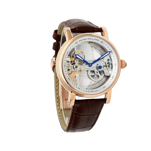 Branded Watch Automatic Rose Gold Transparent Dial Leather Strap (Refurbished)