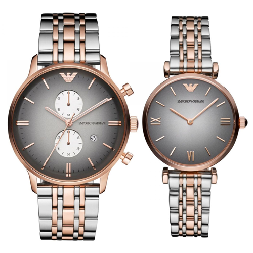 Luxury Watch Grey Dial Two Tone Band Stainless Steel Couple Watch (Refurbished)