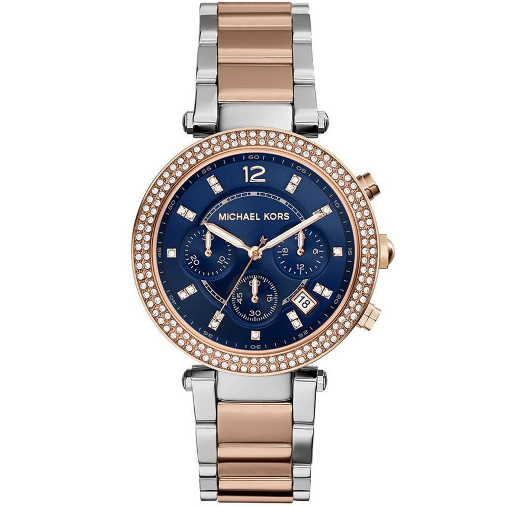 Designer Watch Ladies Parker Two-Tone Navy Chronograph Designer Watch Mk6141 (Refurbished)